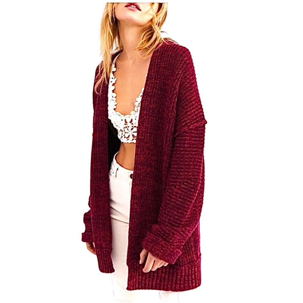Free People Burgundy Ribbed Open Cardigan
